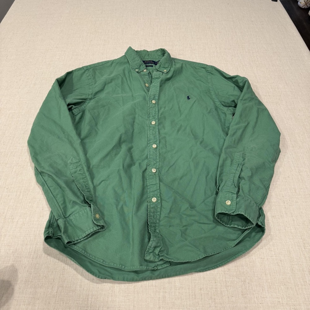 Polo Ralph Lauren Shirt Mens Medium Green Slim Fit Button Down Long Sleeve